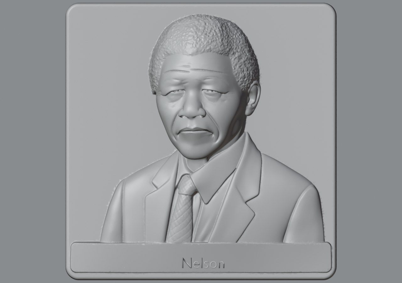 Print-ready flat 3D portrait relief preview on a square plaque